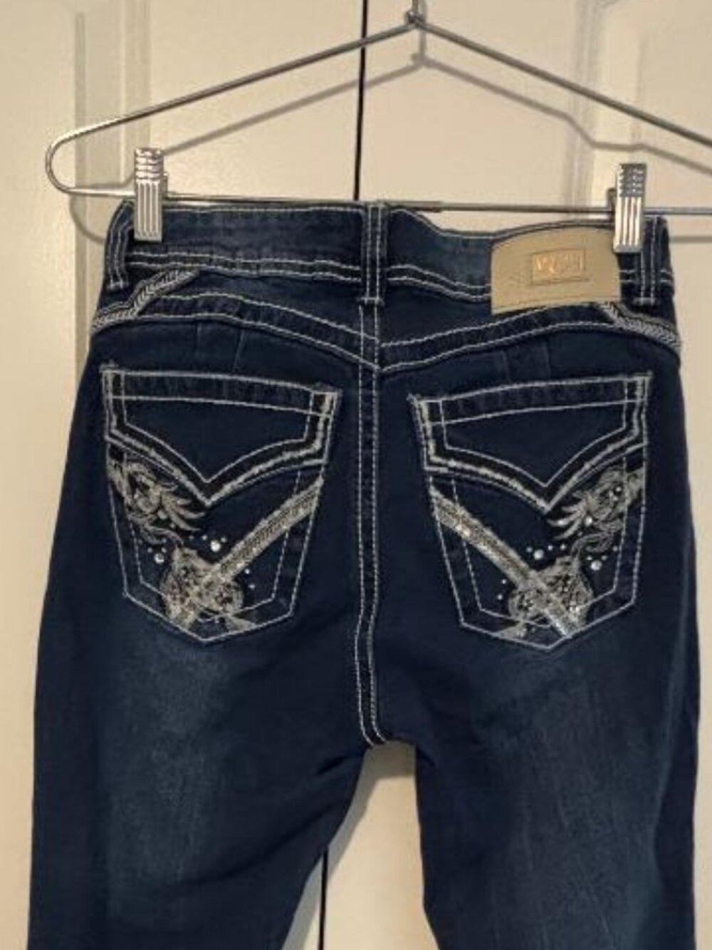 Angel Boot cut Juniors Jeans Blue Denim Embroidered Rhinestones Size 3